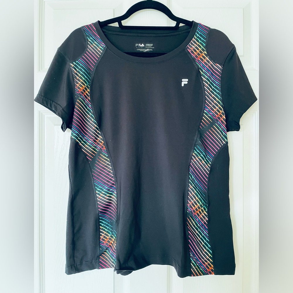 EUC Fila Sport | Black Athletic Top with Colorful Side Panels